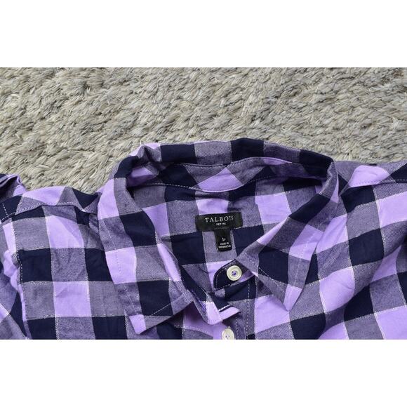 Talbots Petite PS Purple Plaid Button-Up Cotton Blend Top Long Sleeve - Picture 5 of 7
